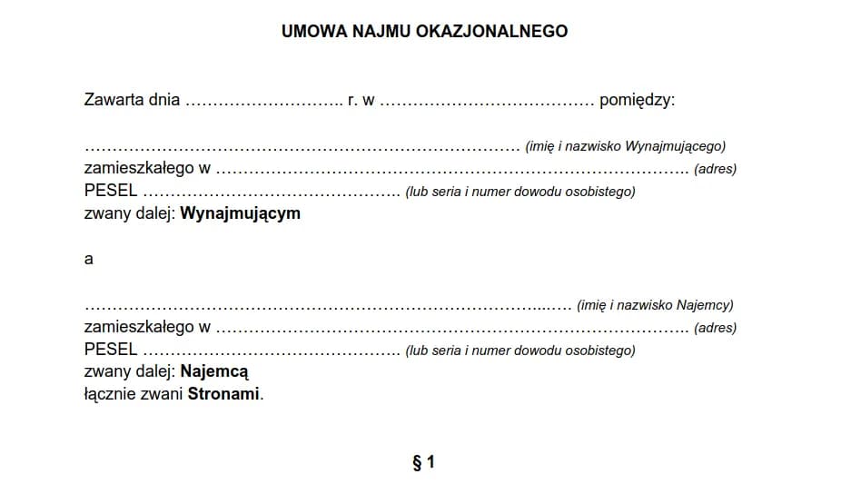 Wzór umowy najmu okazjonalnego: kompletny szablon z instrukcjami
